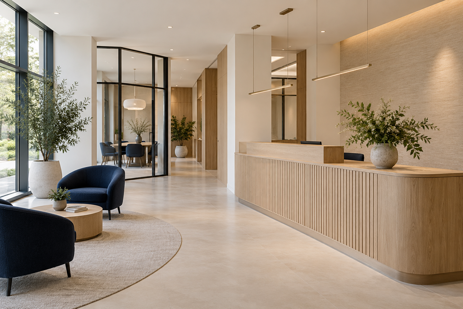 Sfeerbeeld van een zorgvuldig afgewerkt interieur met lichte wanden en houten details